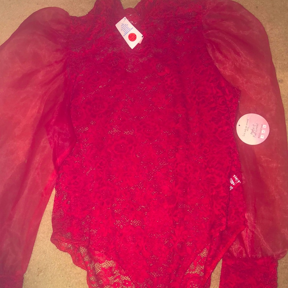 Pretty red chiffon lace blouse